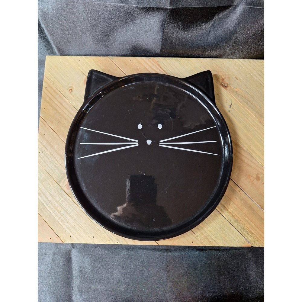 LTD Commodities Black Ceramic Cat Face Plate Whiskers Ears Collector Decor 10in